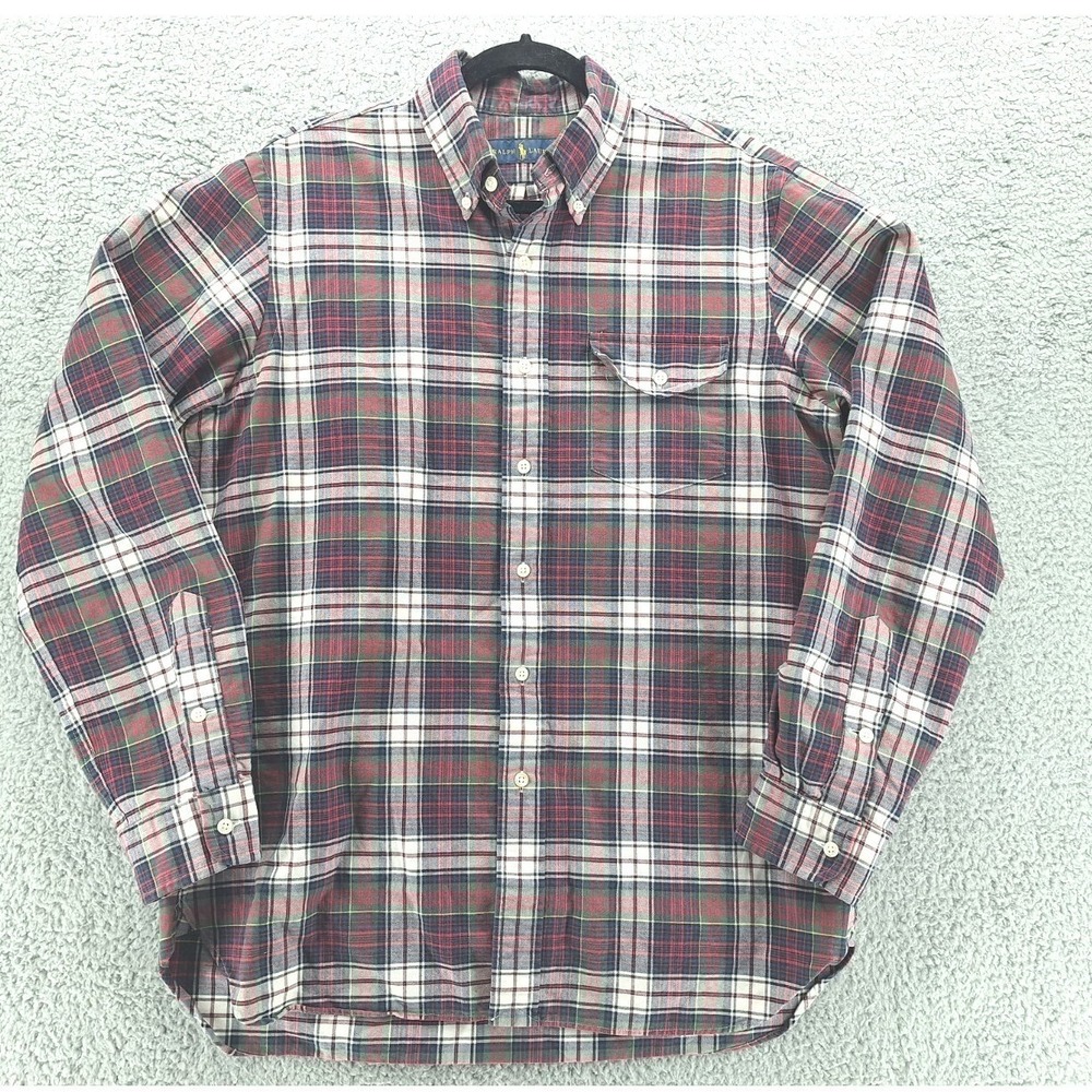 Ralph Lauren Shirt Mens‎ Medium Red Plaid 100% Cotton Classic Button Down